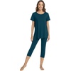 image:imageWiWi Womens Pajama Set Viscose from Bamboo Short Sleeve Tunic Top Capri Leggings Cooling Sleepwear Super Soft Pjs SXXLPeacock Blue