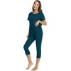 image:imageWiWi Womens Pajama Set Viscose from Bamboo Short Sleeve Tunic Top Capri Leggings Cooling Sleepwear Super Soft Pjs SXXLPeacock Blue