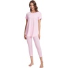 image:imageWiWi Womens Pajama Set Viscose from Bamboo Short Sleeve Tunic Top Capri Leggings Cooling Sleepwear Super Soft Pjs SXXLPink