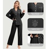 image:imageWiWi Womens Pajama Sets 2 Piece Button Down Lounge Set Soft Ribbed Long Sleeve Top and Pants Sleepwear SXXLBlack