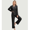 image:imageWiWi Womens Pajama Sets 2 Piece Button Down Lounge Set Soft Ribbed Long Sleeve Top and Pants Sleepwear SXXLBlack