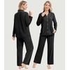 image:imageWiWi Womens Pajama Sets 2 Piece Button Down Lounge Set Soft Ribbed Long Sleeve Top and Pants Sleepwear SXXLBlack