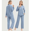 image:imageWiWi Womens Pajama Sets 2 Piece Button Down Lounge Set Soft Ribbed Long Sleeve Top and Pants Sleepwear SXXLGrayish Blue