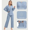 image:imageWiWi Womens Pajama Sets 2 Piece Button Down Lounge Set Soft Ribbed Long Sleeve Top and Pants Sleepwear SXXLGrayish Blue