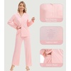image:imageWiWi Womens Pajama Sets 2 Piece Button Down Lounge Set Soft Ribbed Long Sleeve Top and Pants Sleepwear SXXLPeach Pink