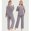image:imageWiWi Womens Pajama Sets 2 Piece Button Down Lounge Set Soft Ribbed Long Sleeve Top and Pants Sleepwear SXXLPurplish Grey