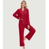 image:imageWiWi Womens Pajama Sets 2 Piece Button Down Lounge Set Soft Ribbed Long Sleeve Top and Pants Sleepwear SXXLWind Red
