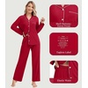 image:imageWiWi Womens Pajama Sets 2 Piece Button Down Lounge Set Soft Ribbed Long Sleeve Top and Pants Sleepwear SXXLWind Red