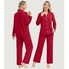 image:imageWiWi Womens Pajama Sets 2 Piece Button Down Lounge Set Soft Ribbed Long Sleeve Top and Pants Sleepwear SXXLWind Red