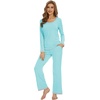 image:imageWiWi Womens Pajama Sets Soft Long Sleeves Top with Pants Cooling PJ 2 Piece Viscose from Bamboo Loungewear Set SXXLAaqua