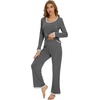 image:imageWiWi Womens Pajama Sets Soft Long Sleeves Top with Pants Cooling PJ 2 Piece Viscose from Bamboo Loungewear Set SXXLAdark Heather Grey