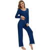 image:imageWiWi Womens Pajama Sets Soft Long Sleeves Top with Pants Cooling PJ 2 Piece Viscose from Bamboo Loungewear Set SXXLAink Blue