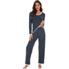 image:imageWiWi Womens Pajama Sets Soft Long Sleeves Top with Pants Cooling PJ 2 Piece Viscose from Bamboo Loungewear Set SXXLAmidnight Blue