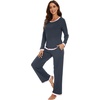 image:imageWiWi Womens Pajama Sets Soft Long Sleeves Top with Pants Cooling PJ 2 Piece Viscose from Bamboo Loungewear Set SXXLAmidnight Blue