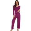 image:imageWiWi Womens Pajama Sets Soft Long Sleeves Top with Pants Cooling PJ 2 Piece Viscose from Bamboo Loungewear Set SXXLApurplish Red