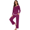 image:imageWiWi Womens Pajama Sets Soft Long Sleeves Top with Pants Cooling PJ 2 Piece Viscose from Bamboo Loungewear Set SXXLApurplish Red