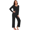 image:imageWiWi Womens Pajama Sets Soft Long Sleeves Top with Pants Cooling PJ 2 Piece Viscose from Bamboo Loungewear Set SXXLBblack