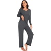 image:imageWiWi Womens Pajama Sets Soft Long Sleeves Top with Pants Cooling PJ 2 Piece Viscose from Bamboo Loungewear Set SXXLBcharcoal