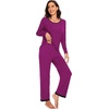 image:imageWiWi Womens Pajama Sets Soft Long Sleeves Top with Pants Cooling PJ 2 Piece Viscose from Bamboo Loungewear Set SXXLBdark Reddish Purple