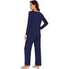image:imageWiWi Womens Pajama Sets Soft Long Sleeves Top with Pants Cooling PJ 2 Piece Viscose from Bamboo Loungewear Set SXXLBnavy