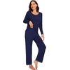 image:imageWiWi Womens Pajama Sets Soft Long Sleeves Top with Pants Cooling PJ 2 Piece Viscose from Bamboo Loungewear Set SXXLBnavy