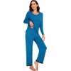 image:imageWiWi Womens Pajama Sets Soft Long Sleeves Top with Pants Cooling PJ 2 Piece Viscose from Bamboo Loungewear Set SXXLBteal Blue