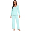 image:imageWiWi Womens Pajama Sets Soft Long Sleeves Top with Pants Cooling PJ 2 Piece Viscose from Bamboo Loungewear Set SXXLCaqua