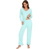 image:imageWiWi Womens Pajama Sets Soft Long Sleeves Top with Pants Cooling PJ 2 Piece Viscose from Bamboo Loungewear Set SXXLCaqua
