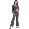 image:imageWiWi Womens Pajama Sets Soft Long Sleeves Top with Pants Cooling PJ 2 Piece Viscose from Bamboo Loungewear Set SXXLCdark Heather Grey