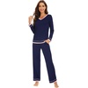 image:imageWiWi Womens Pajama Sets Soft Long Sleeves Top with Pants Cooling PJ 2 Piece Viscose from Bamboo Loungewear Set SXXLCnavy
