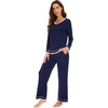 image:imageWiWi Womens Pajama Sets Soft Long Sleeves Top with Pants Cooling PJ 2 Piece Viscose from Bamboo Loungewear Set SXXLCnavy