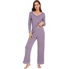 image:imageWiWi Womens Pajama Sets Soft Long Sleeves Top with Pants Cooling PJ 2 Piece Viscose from Bamboo Loungewear Set SXXLCviolet