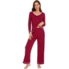 image:imageWiWi Womens Pajama Sets Soft Long Sleeves Top with Pants Cooling PJ 2 Piece Viscose from Bamboo Loungewear Set SXXLCwine Red