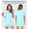 image:imageWiWi Womens Pajamas Set Bamboo Viscose Super Soft Short Sleeve Top Ruffle Shorts Sleepwear Cooling Pj Sets SXXLAaqua
