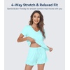 image:imageWiWi Womens Pajamas Set Bamboo Viscose Super Soft Short Sleeve Top Ruffle Shorts Sleepwear Cooling Pj Sets SXXLAaqua