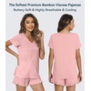 image:imageWiWi Womens Pajamas Set Bamboo Viscose Super Soft Short Sleeve Top Ruffle Shorts Sleepwear Cooling Pj Sets SXXLAblush Pink