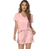 image:imageWiWi Womens Pajamas Set Bamboo Viscose Super Soft Short Sleeve Top Ruffle Shorts Sleepwear Cooling Pj Sets SXXLAblush Pink
