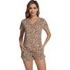 image:imageWiWi Womens Pajamas Set Bamboo Viscose Super Soft Short Sleeve Top Ruffle Shorts Sleepwear Cooling Pj Sets SXXLAbrown Leopard