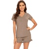 image:imageWiWi Womens Pajamas Set Bamboo Viscose Super Soft Short Sleeve Top Ruffle Shorts Sleepwear Cooling Pj Sets SXXLAcamel