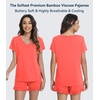 image:imageWiWi Womens Pajamas Set Bamboo Viscose Super Soft Short Sleeve Top Ruffle Shorts Sleepwear Cooling Pj Sets SXXLAcoral