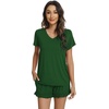 image:imageWiWi Womens Pajamas Set Bamboo Viscose Super Soft Short Sleeve Top Ruffle Shorts Sleepwear Cooling Pj Sets SXXLAdark Green