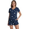 image:imageWiWi Womens Pajamas Set Bamboo Viscose Super Soft Short Sleeve Top Ruffle Shorts Sleepwear Cooling Pj Sets SXXLAdark Navy Star