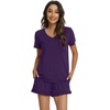 image:imageWiWi Womens Pajamas Set Bamboo Viscose Super Soft Short Sleeve Top Ruffle Shorts Sleepwear Cooling Pj Sets SXXLAdark Purple