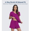 image:imageWiWi Womens Pajamas Set Bamboo Viscose Super Soft Short Sleeve Top Ruffle Shorts Sleepwear Cooling Pj Sets SXXLAdark Reddish Purple