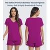 image:imageWiWi Womens Pajamas Set Bamboo Viscose Super Soft Short Sleeve Top Ruffle Shorts Sleepwear Cooling Pj Sets SXXLAdark Reddish Purple