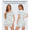 image:imageWiWi Womens Pajamas Set Bamboo Viscose Super Soft Short Sleeve Top Ruffle Shorts Sleepwear Cooling Pj Sets SXXLAgreen Leaf
