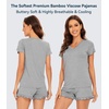 image:imageWiWi Womens Pajamas Set Bamboo Viscose Super Soft Short Sleeve Top Ruffle Shorts Sleepwear Cooling Pj Sets SXXLAheather Grey