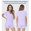 image:imageWiWi Womens Pajamas Set Bamboo Viscose Super Soft Short Sleeve Top Ruffle Shorts Sleepwear Cooling Pj Sets SXXLApastel Purple