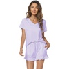 image:imageWiWi Womens Pajamas Set Bamboo Viscose Super Soft Short Sleeve Top Ruffle Shorts Sleepwear Cooling Pj Sets SXXLApastel Purple