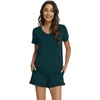 image:imageWiWi Womens Pajamas Set Bamboo Viscose Super Soft Short Sleeve Top Ruffle Shorts Sleepwear Cooling Pj Sets SXXLApeacock Green